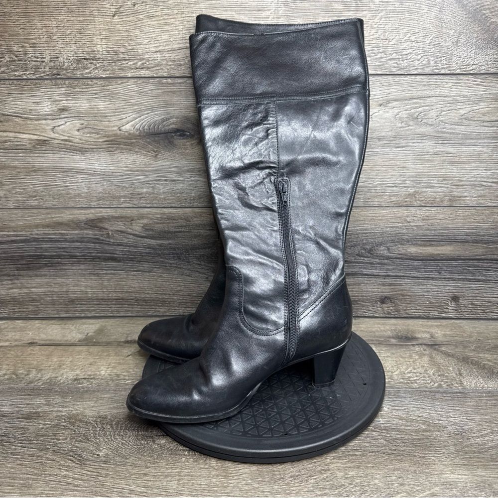 EDDIE BAUER Women's Italian Leather Tall Dark Brown Heeled Boots Size 8 - Picture 2 of 6